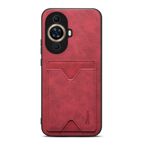 For Huawei nova 11 Denior PU Back Cover Card Slot Holder Phone Case(Red)