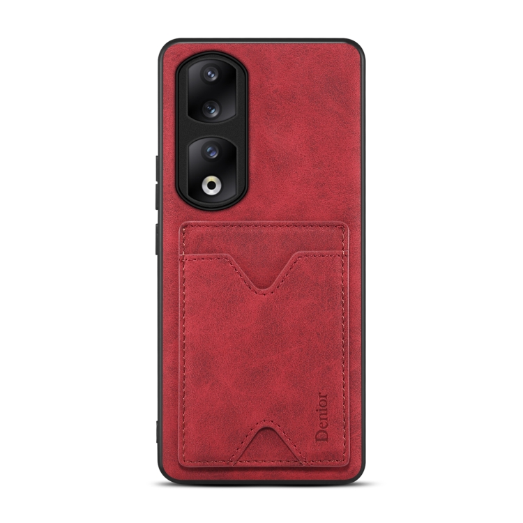 

For Honor 90 Pro Denior PU Back Cover Card Slot Holder Phone Case(Red)