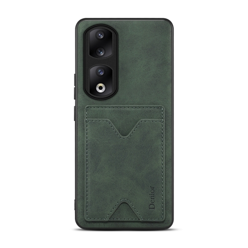 

For Honor 90 Pro Denior PU Back Cover Card Slot Holder Phone Case(Green)