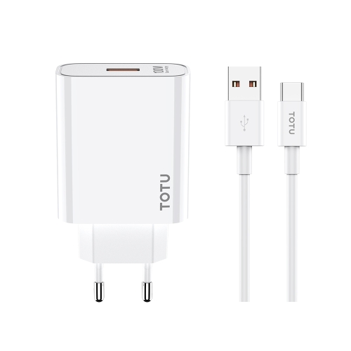 TOTU W123 100W USB Port Travel Charger with USB to USB -C / Type-C Data Cable Set, Specification:EU Plug(White) 
