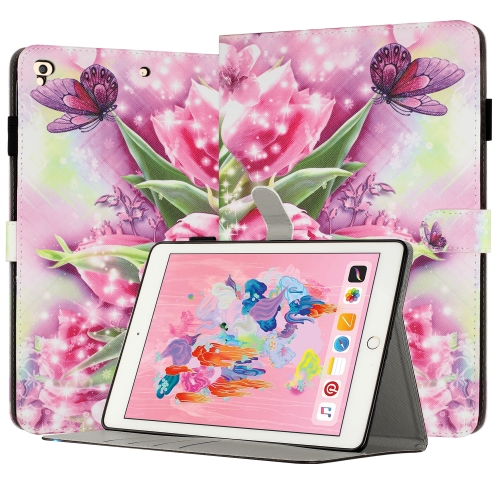 

For iPad Air / Air 2 / 9.7 2017 / 2018 Painted Leather Smart Tablet Case(Rose Butterfly)