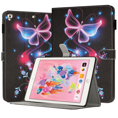 

For iPad Air / Air 2 / 9.7 2017 / 2018 Painted Leather Smart Tablet Case(Fluorescent Butterflies)