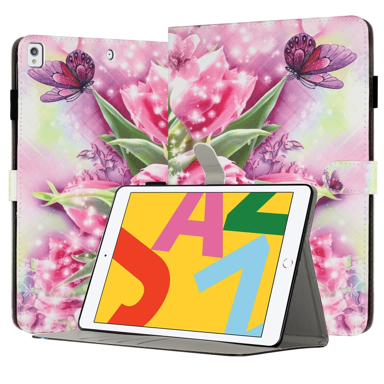 

For iPad 10.2 2021 / 2020 Painted Leather Smart Tablet Case(Rose Butterfly)