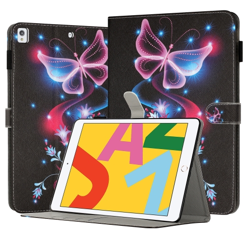 

For iPad 10.2 2021 / 2020 Painted Leather Smart Tablet Case(Fluorescent Butterflies)