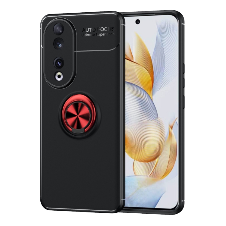 

For Honor 90 Metal Ring Holder TPU Phone Case(Black+Red)