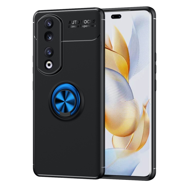 

For Honor 90 Pro Metal Ring Holder TPU Phone Case(Black+Blue)