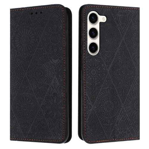 

For Samsung Galaxy S23 5G Ethnic Embossed Adsorption Leather Phone Case(Black)