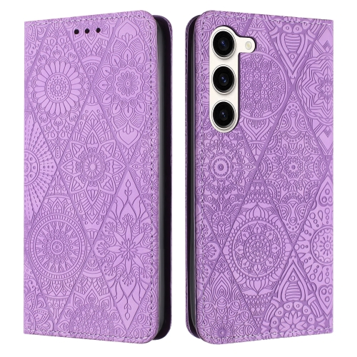 

For Samsung Galaxy S23+ 5G Ethnic Embossed Adsorption Leather Phone Case(Purple)