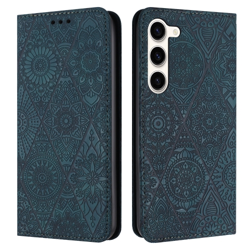 

For Samsung Galaxy S23+ 5G Ethnic Embossed Adsorption Leather Phone Case(Blue)