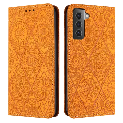 

For Samsung Galaxy S22+ 5G Ethnic Embossed Adsorption Leather Phone Case(Yellow)