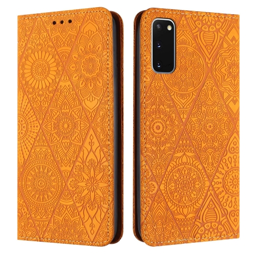 

For Samsung Galaxy S20 Ethnic Embossed Adsorption Leather Phone Case(Yellow)