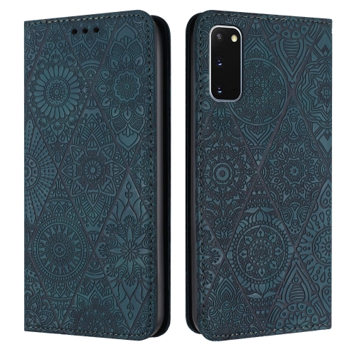 

For Samsung Galaxy S20 Ethnic Embossed Adsorption Leather Phone Case(Blue)