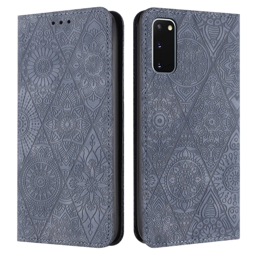 

For Samsung Galaxy S20+ Ethnic Embossed Adsorption Leather Phone Case(Grey)