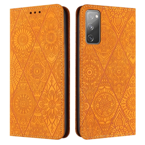 

For Samsung Galaxy S20 FE Ethnic Embossed Adsorption Leather Phone Case(Yellow)