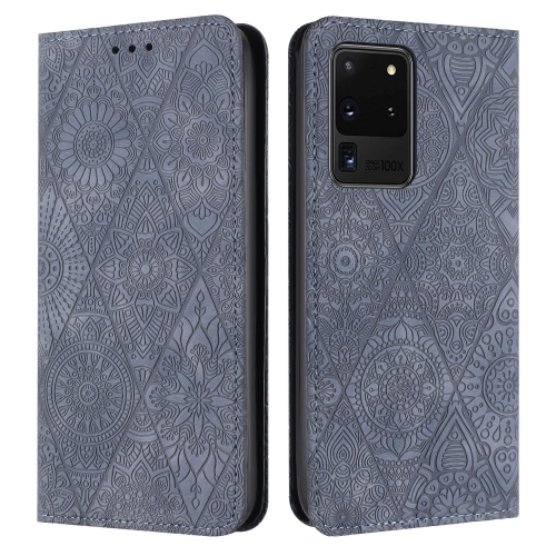 

For Samsung Galaxy S20 Ultra Ethnic Embossed Adsorption Leather Phone Case(Grey)