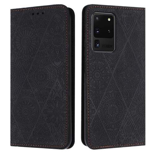 

For Samsung Galaxy S20 Ultra Ethnic Embossed Adsorption Leather Phone Case(Black)