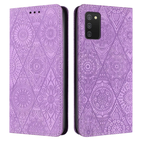 

For Samsung Galaxy A02s 166mm Ethnic Embossed Adsorption Leather Phone Case(Purple)