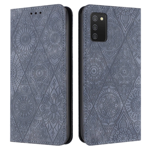 

For Samsung Galaxy A02s 166mm Ethnic Embossed Adsorption Leather Phone Case(Grey)