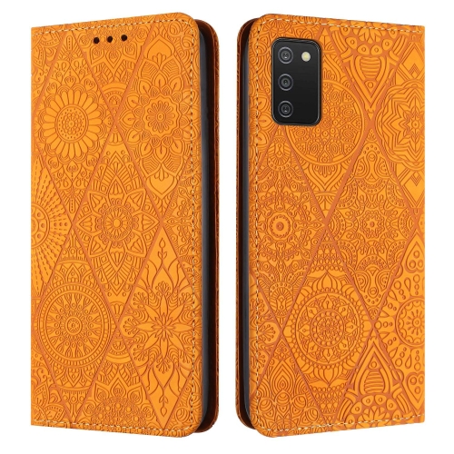 

For Samsung Galaxy A03s 166mm Ethnic Embossed Adsorption Leather Phone Case(Yellow)