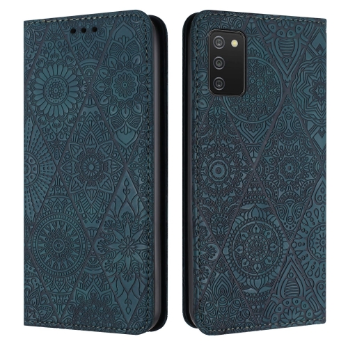 

For Samsung Galaxy A03s 166mm Ethnic Embossed Adsorption Leather Phone Case(Blue)