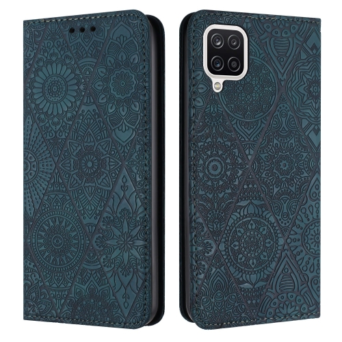 

For Samsung Galaxy A12 5G Ethnic Embossed Adsorption Leather Phone Case(Blue)