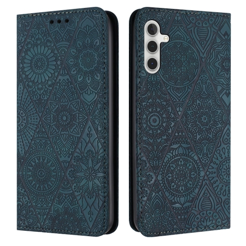 

For Samsung Galaxy A14 4G/5G Ethnic Embossed Adsorption Leather Phone Case(Blue)