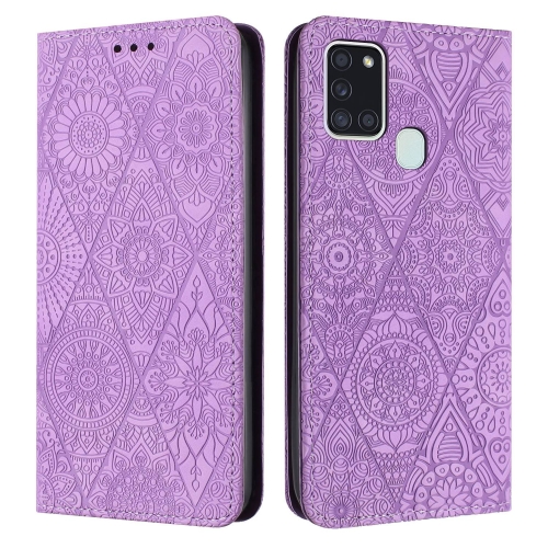 

For Samsung Galaxy A21s Ethnic Embossed Adsorption Leather Phone Case(Purple)