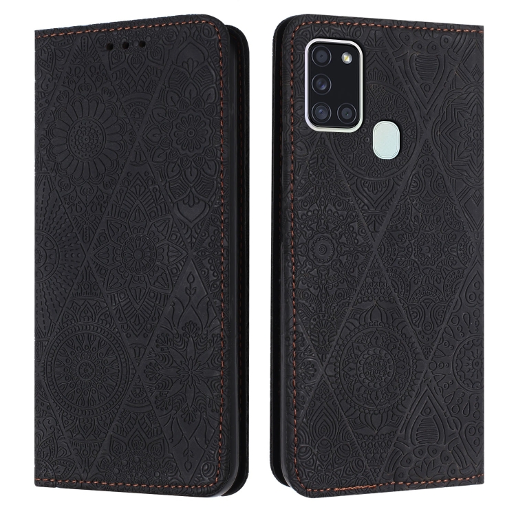 

For Samsung Galaxy A21s Ethnic Embossed Adsorption Leather Phone Case(Black)