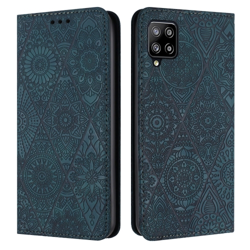 

For Samsung Galaxy A22 4G Ethnic Embossed Adsorption Leather Phone Case(Blue)