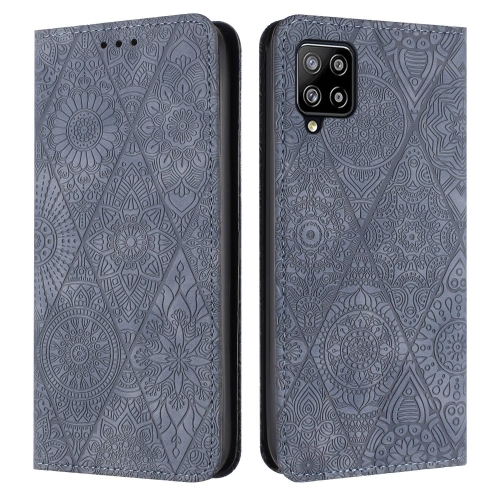 

For Samsung Galaxy A22 4G Ethnic Embossed Adsorption Leather Phone Case(Grey)