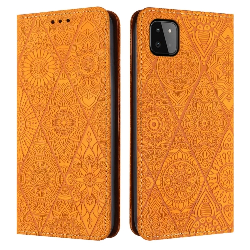 

For Samsung Galaxy A22 5G Ethnic Embossed Adsorption Leather Phone Case(Yellow)