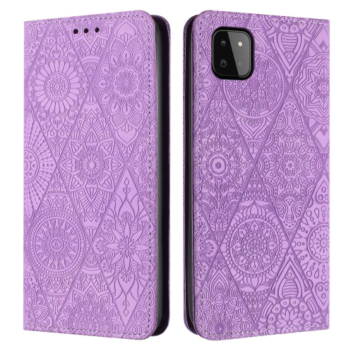 

For Samsung Galaxy A22 5G Ethnic Embossed Adsorption Leather Phone Case(Purple)