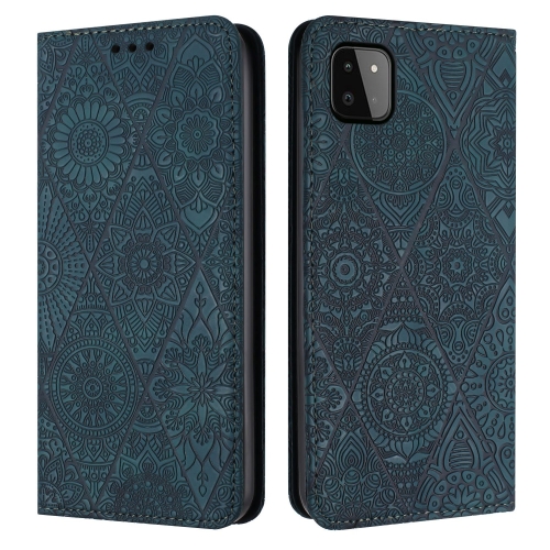 

For Samsung Galaxy A22 5G Ethnic Embossed Adsorption Leather Phone Case(Blue)