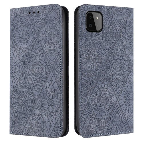 

For Samsung Galaxy A22 5G Ethnic Embossed Adsorption Leather Phone Case(Grey)