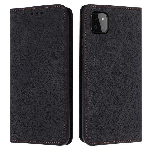 

For Samsung Galaxy A22 5G Ethnic Embossed Adsorption Leather Phone Case(Black)