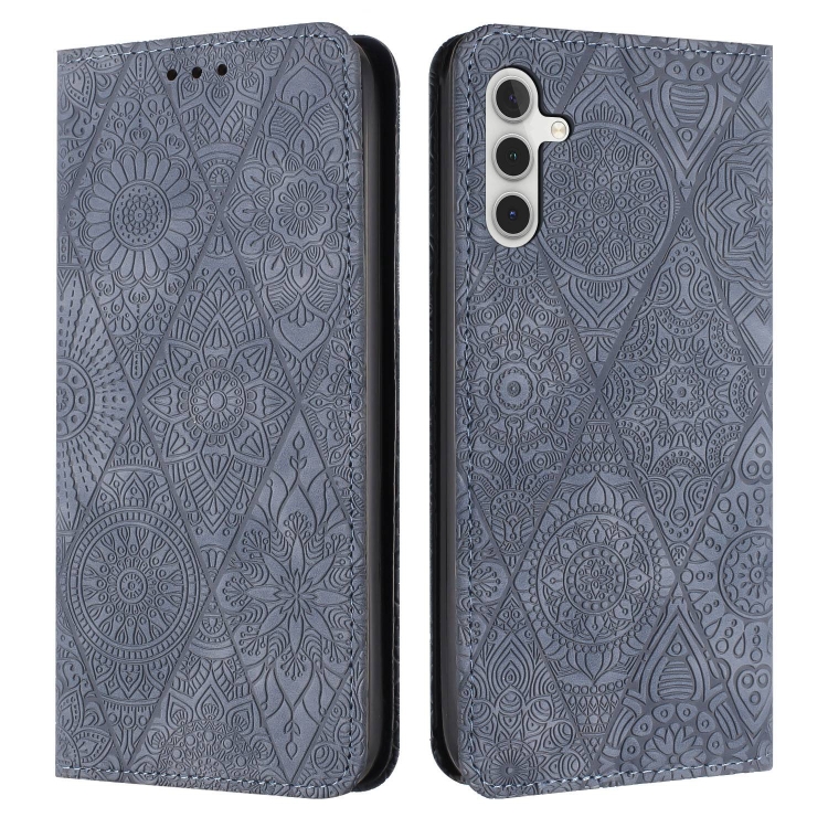 

For Samsung Galaxy A24 4G Ethnic Embossed Adsorption Leather Phone Case(Grey)