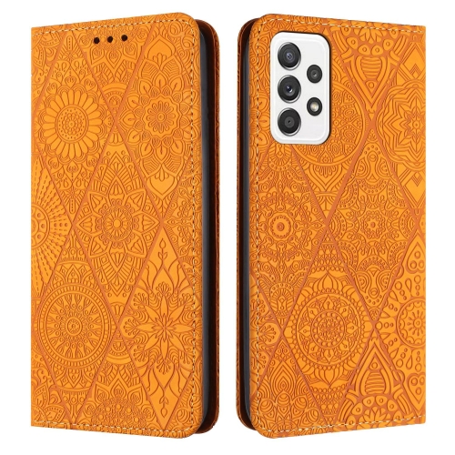 

For Samsung Galaxy A33 Ethnic Embossed Adsorption Leather Phone Case(Yellow)