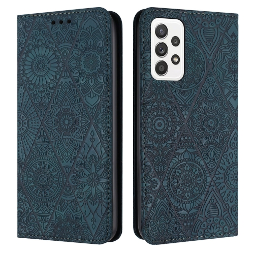 

For Samsung Galaxy A33 Ethnic Embossed Adsorption Leather Phone Case(Blue)