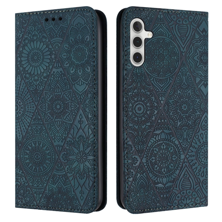 

For Samsung Galaxy A34 Ethnic Embossed Adsorption Leather Phone Case(Blue)