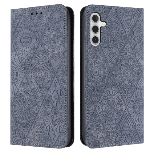 

For Samsung Galaxy A34 Ethnic Embossed Adsorption Leather Phone Case(Grey)