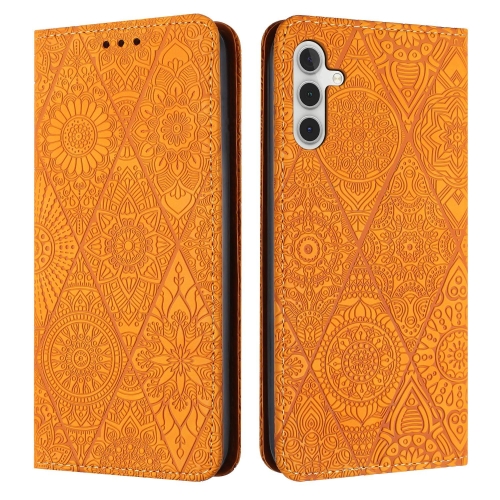 

For Samsung Galaxy A54 5G Ethnic Embossed Adsorption Leather Phone Case(Yellow)