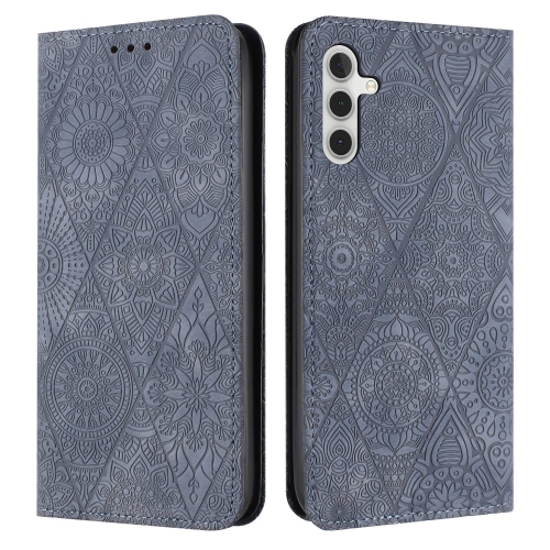 

For Samsung Galaxy A54 5G Ethnic Embossed Adsorption Leather Phone Case(Grey)