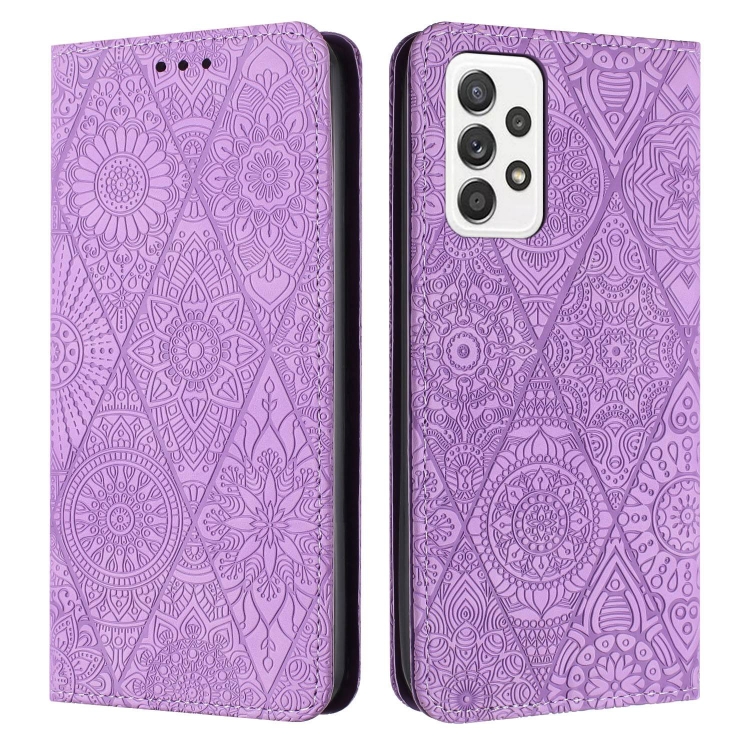 

For Samsung Galaxy A73 5G Ethnic Embossed Adsorption Leather Phone Case(Purple)