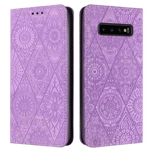 

For Samsung Galaxy S10 Ethnic Embossed Adsorption Leather Phone Case(Purple)