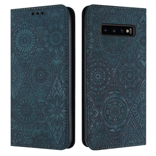 

For Samsung Galaxy S10 Ethnic Embossed Adsorption Leather Phone Case(Blue)