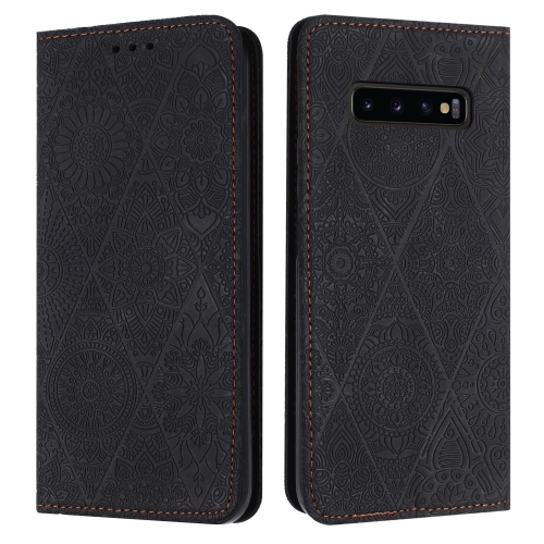 

For Samsung Galaxy S10 Ethnic Embossed Adsorption Leather Phone Case(Black)