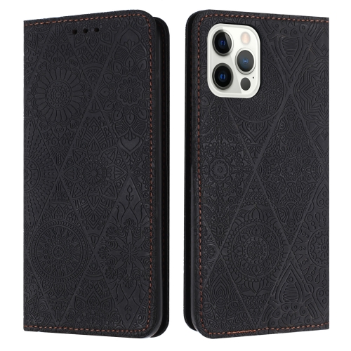 

For iPhone 14 Pro Ethnic Embossed Adsorption Leather Phone Case(Black)