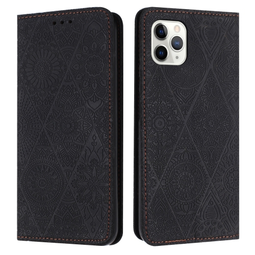 

For iPhone 12 / 12 Pro Ethnic Embossed Adsorption Leather Phone Case(Black)