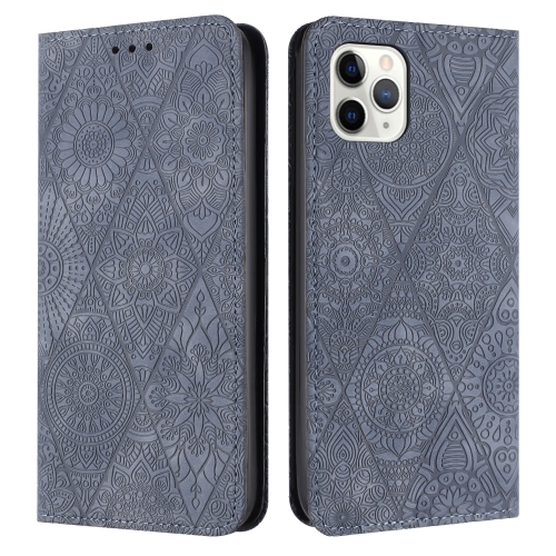 

For iPhone 12 Pro Max Ethnic Embossed Adsorption Leather Phone Case(Grey)