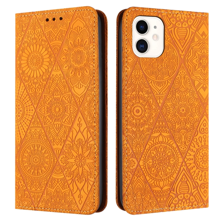 

For iPhone 11 Ethnic Embossed Adsorption Leather Phone Case(Yellow)
